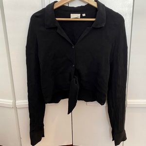 Aritzia Front tie black crop shirt.